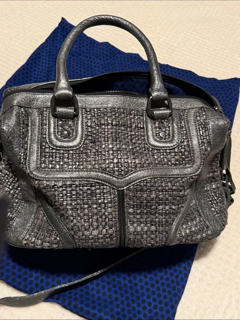 Rebecca Minkoff Mab Mini Bombe Metallic Leather & Tweed Satchel